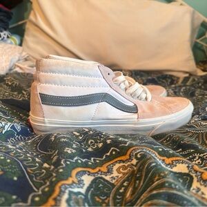 Vans White and Light Pink Low-Top Sneakers